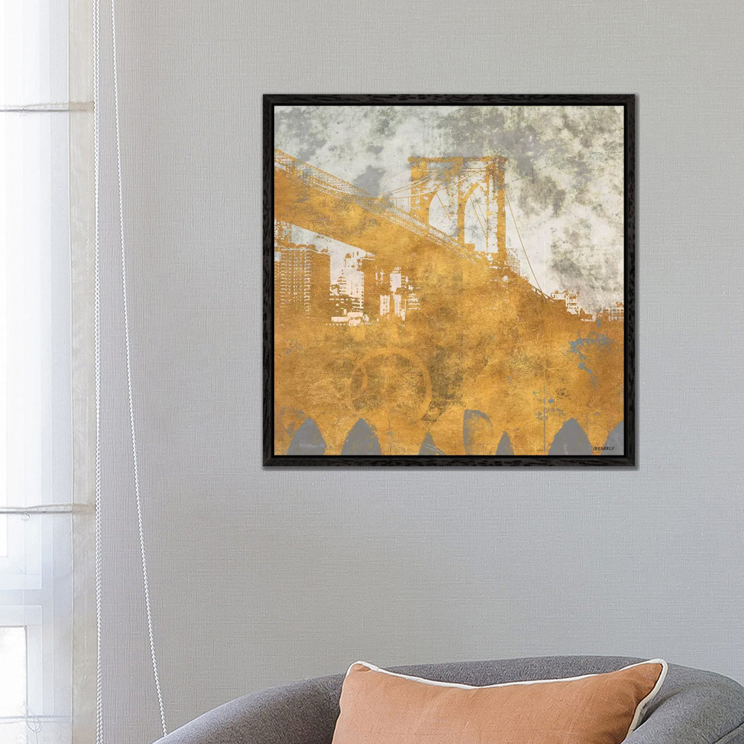 NY Gold Bridge At Dusk I von Dan Meneely - Galerie-umwickelte Leinwand Giclée auf Leinwand