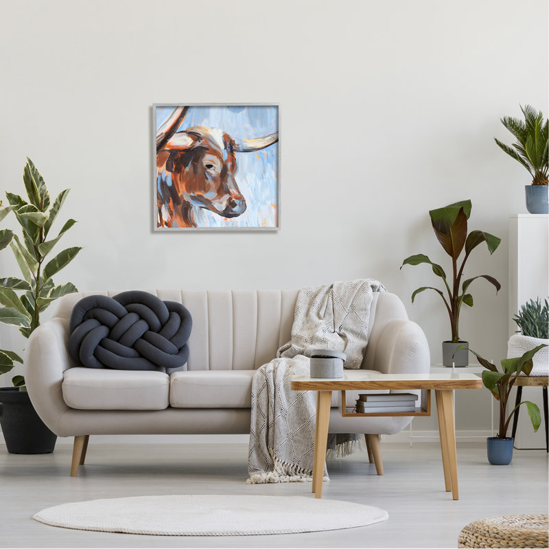 Longhorn bleu par Annie Warren, Estampe numérique Farmhouse, H 24 po x l 24 po x P 1,5 po