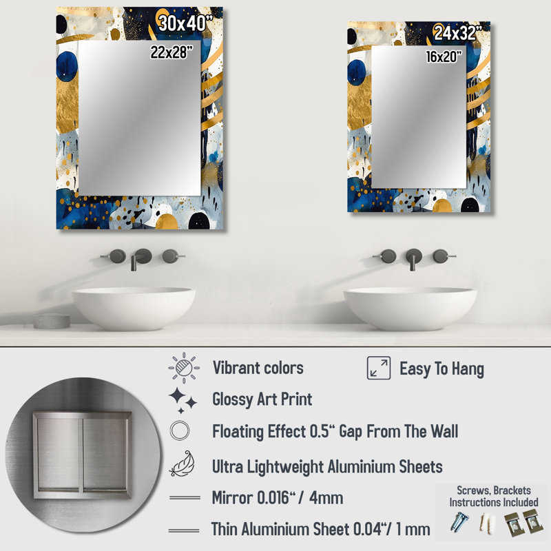 Killgore Abstract Pattern With Blue & Golden Textures XIX - Geometric Mirror, Modern Decorative Wall Mirror, Printed Metal Art