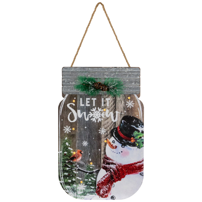 Enseigne murale de Noël 13,5 "à piles avec bonhomme de neige" Let It Snow "