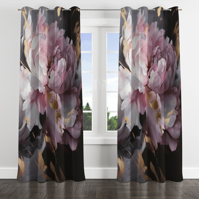 Harmonieux rose gris pivoine II - rideau moderne occultant avec œillets - 1 panneau, L 52 po x L 108 po, Œillets dorés