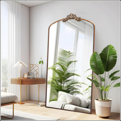 Full Length Mirror 36X66 Inch With Ornate Arched Metal Frame, Perfect For Dressing And Decor In Any Room