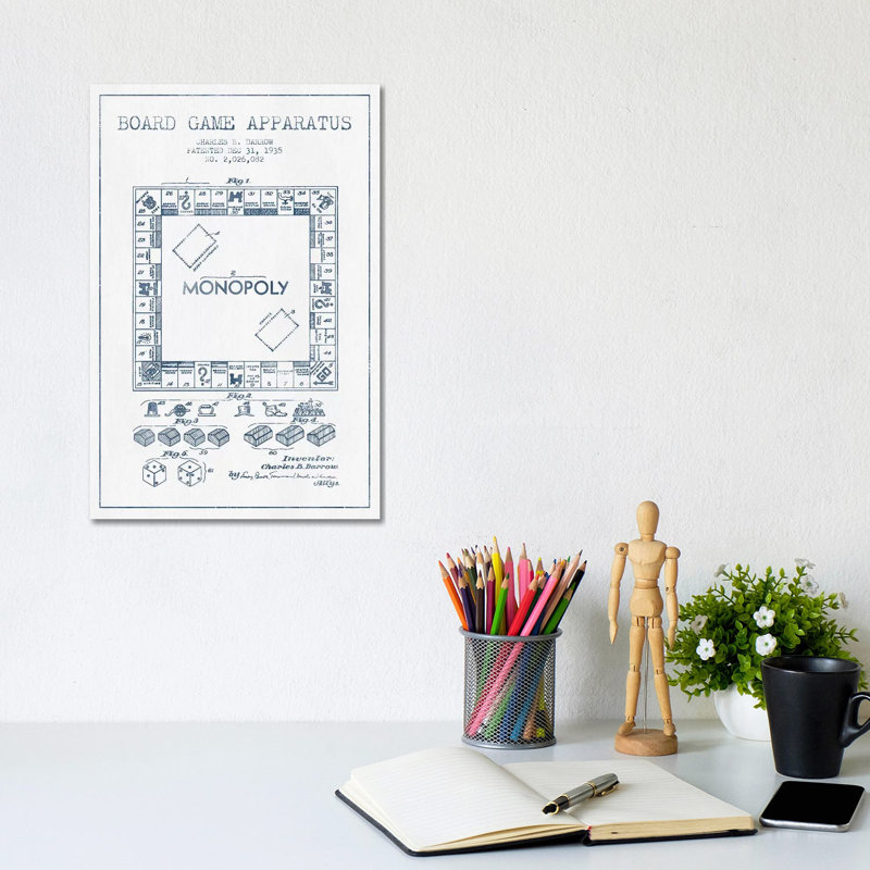 Charles B. Darrow Monopoly Patent Sketch (Ink) 1 Piece Wrapped Canvas Wall Art, 20.32 cm H x 30.48 cm W