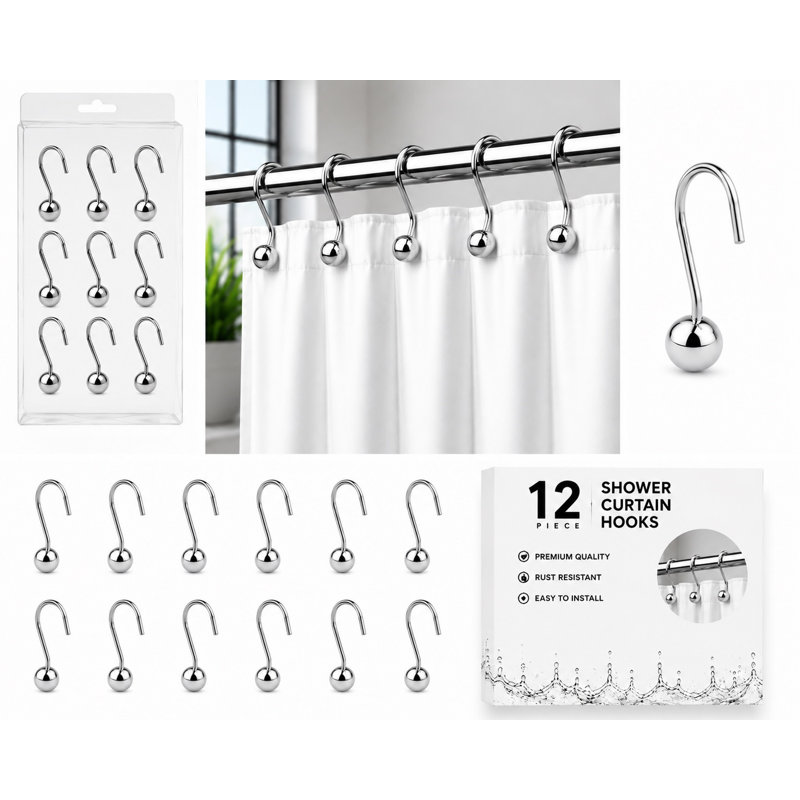 Crochets de rideau de douche ball, Chrome