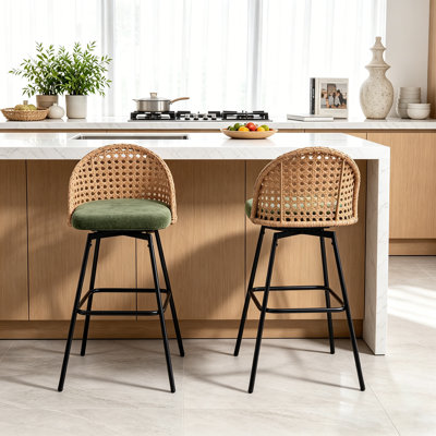 Padded Rattan-Style Swivel Bar Stool With Full Back Support
