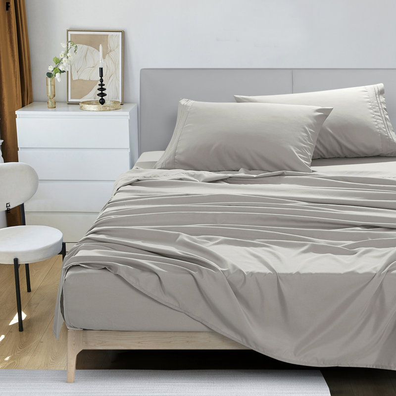Jcrown Microfiber Sheet Set, Full Sheet Set with 2 Pillowcases, Silver