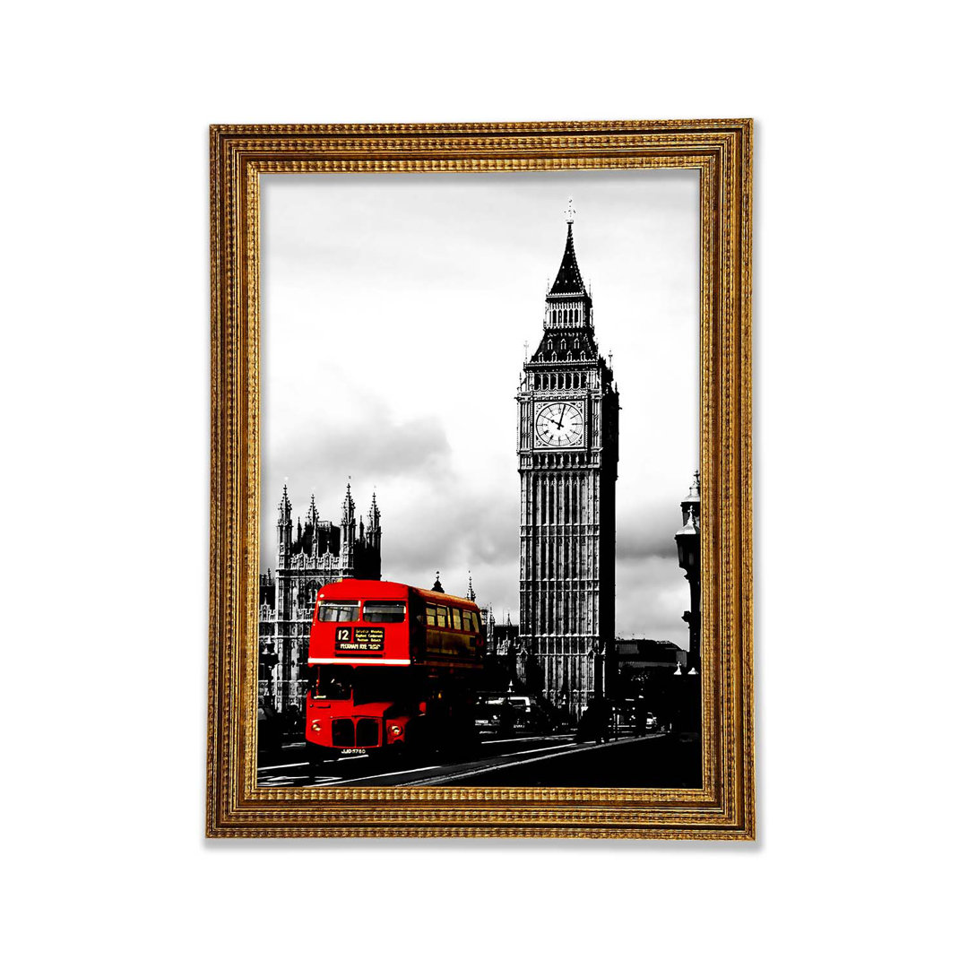 London Big Ben Red Bus B and W - Einzelner Bilderrahmen Kunstdrucke