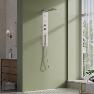 39 po  Système de panneau de douche 4 fonctions avec pomme de douche à effet pluie, jets de corps et douche à main (valve incluse)