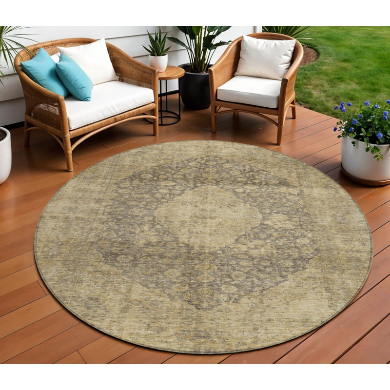 Tapis rond 8 po brun et beige