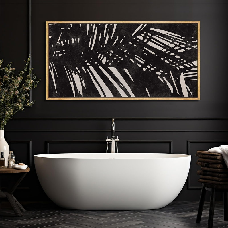 Abstrait botanique abstrait noir et blanc, H 30 po x l 60 po, Naturel
