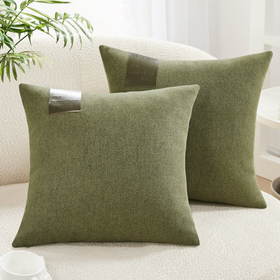 Decorative Solid Pillow Covers with Leather Label (Set of 2)
