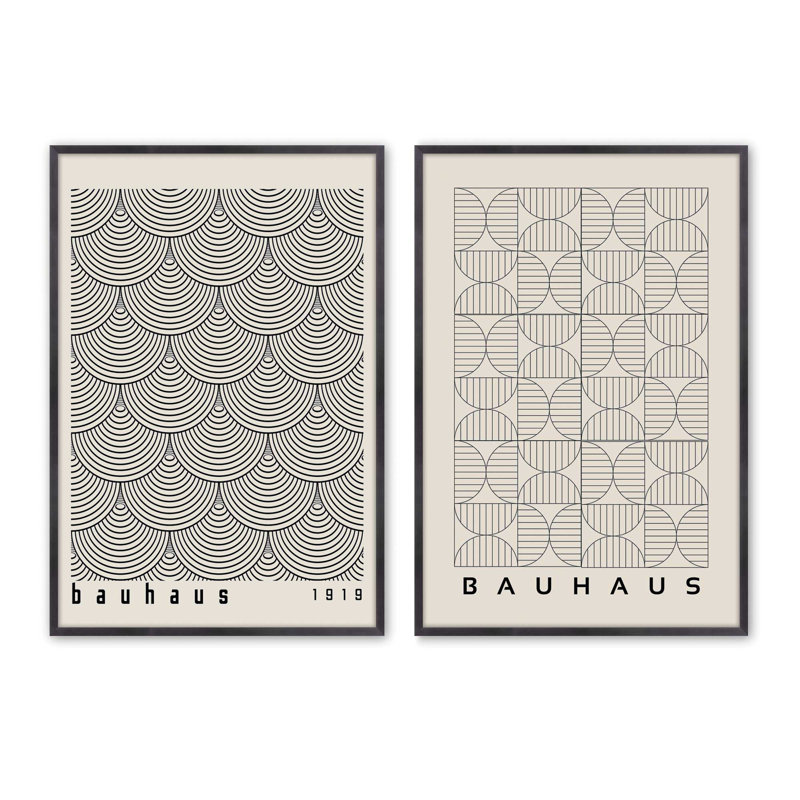 Ensemble de 2 reproductions abstraites de Bauhaus, 16 po x 12 po, H 15,5 po x l 23,5 po x P 1,25 po, Cadre en zinc patiné