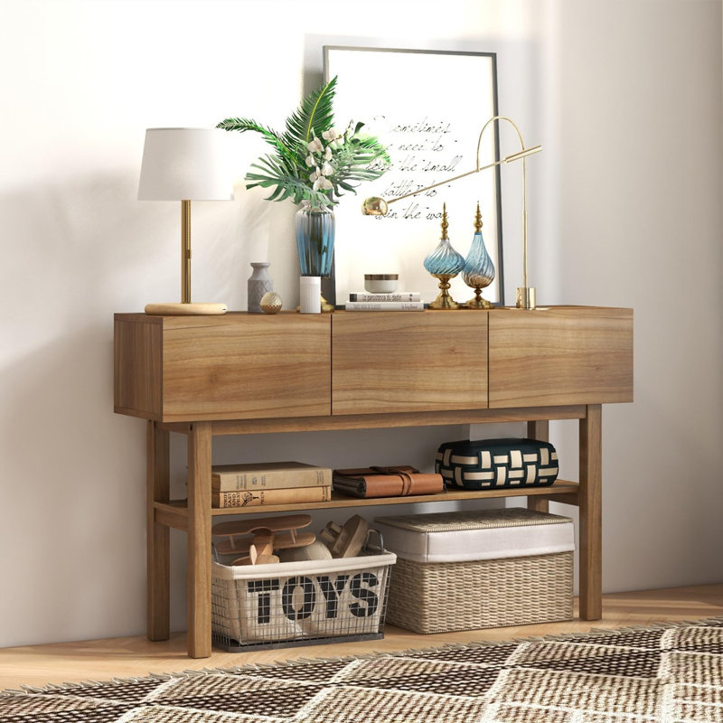 Wood Console Table With 3 Drawers