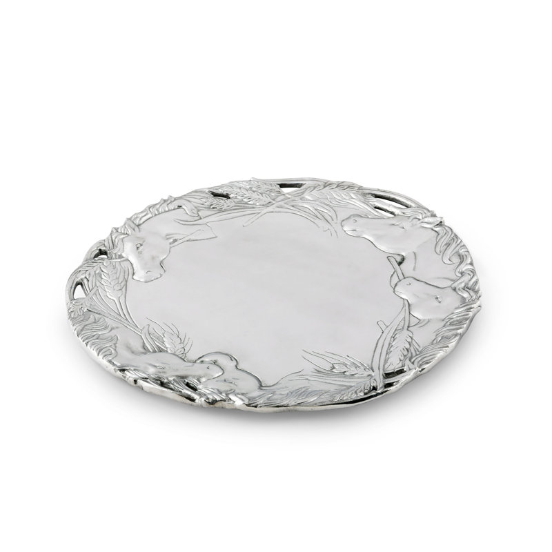 Arthur Court 12" Round Silver Aluminum Horse Tray