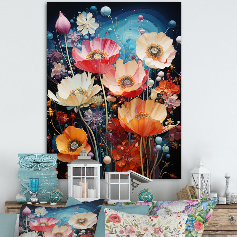 Fleurs sauvages en fleurs sur toile, Toile tendue, H 20 po x l 12 po x P 1 po