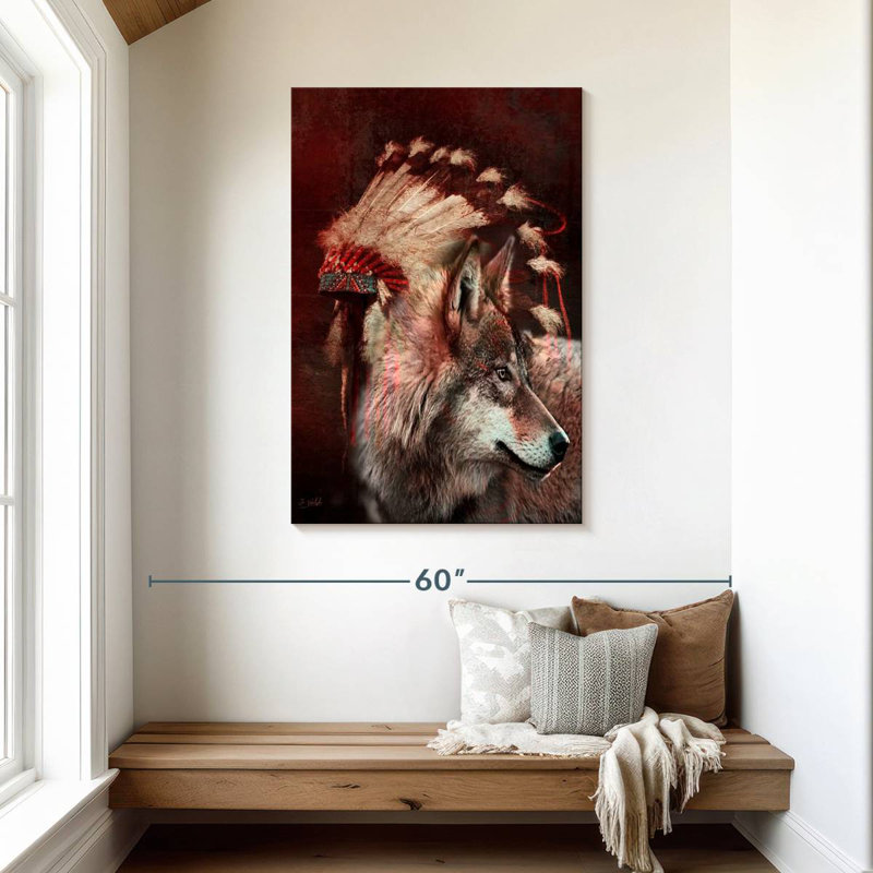 War Bonnet And Wolf, 45" H x 30" W