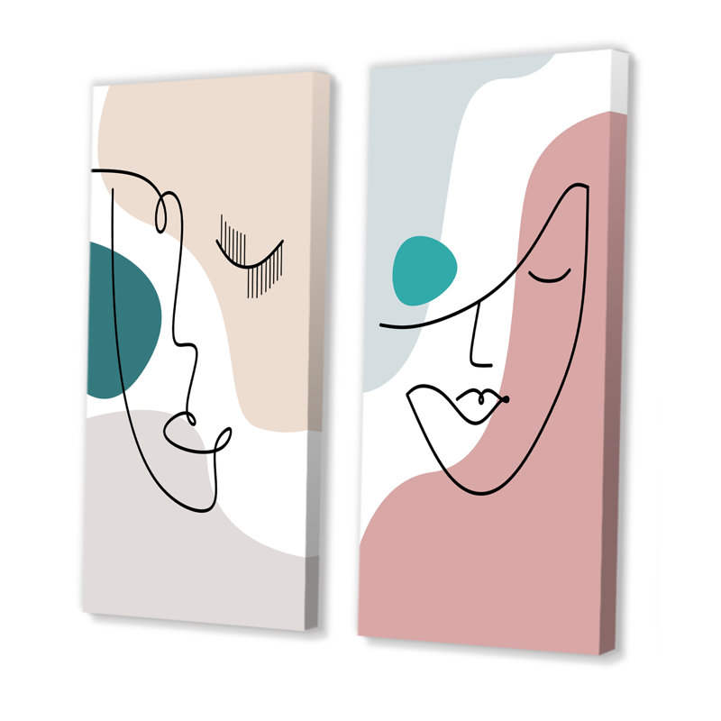 Contemporary Line Art Face I - ensemble de 2 reproductions, Toile tendue, H 40 po x l 40 po x P 1,5 po