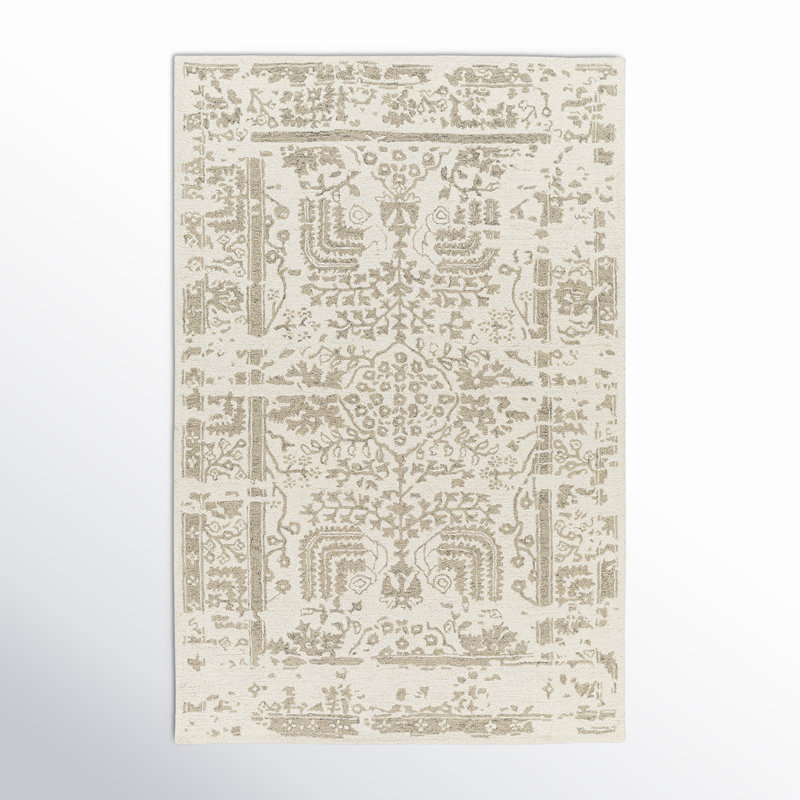 Androulla Handmade Tufted Wool Area Rug in Cream/Taupe/Gray, Rectangle 8' x 10'