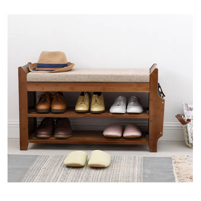 Range-chaussures en bambou avec tiroirs et tablettes