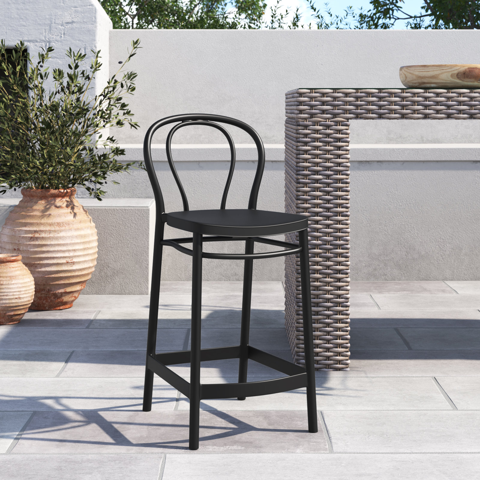 Farrah Patio Bar Stool, Black, Counter Stool (25.6" Seat Height)