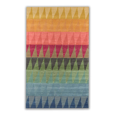 Multi-Colored Pastel-Toned Geometric Printed Woven Base Decorative Rug
