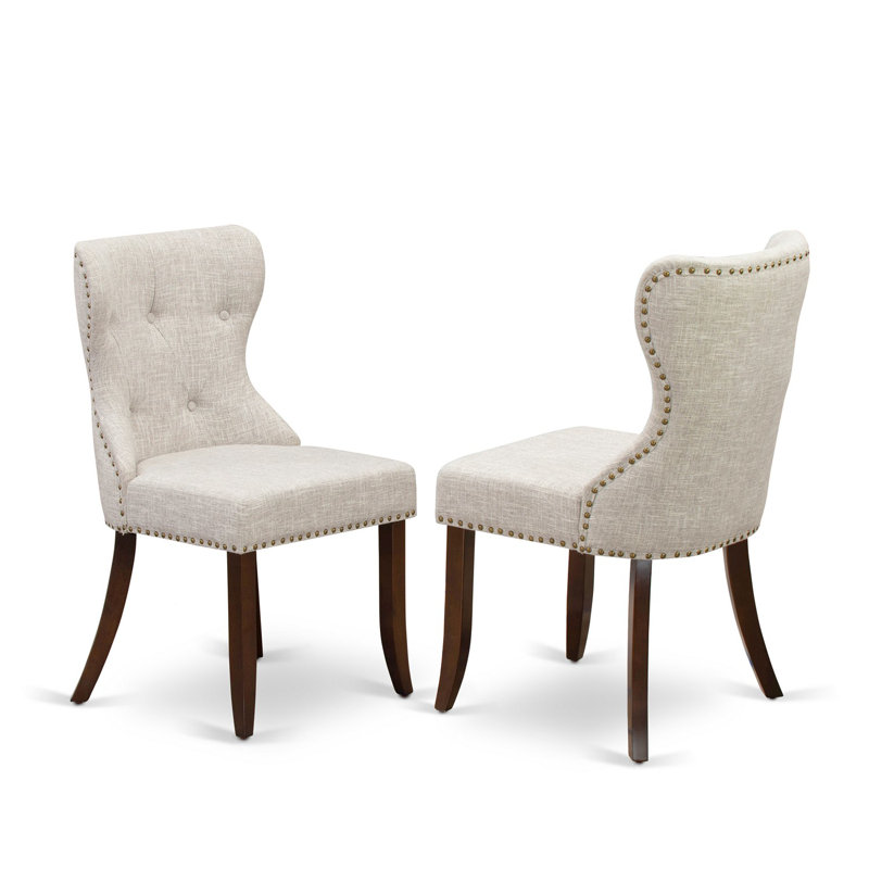 Chaises de salle à manger Sion Parson - ensemble de 2 chaises capitonnées en lin et garniture cloutée capitonnée, Daim