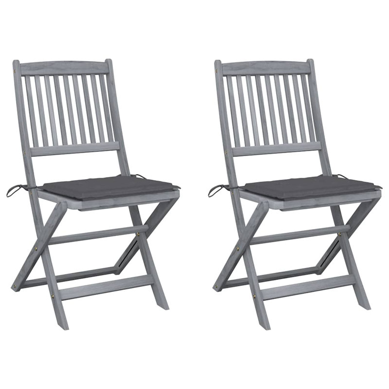  Ensemble de 2 chaises d'extérieur en bois d'acacia gris anthracite, Anthracite / gris
