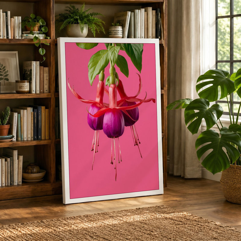 Fuchsia Bloom Botanical 1 Piece Wrapped Canvas Wall Art, 30x20 - 76.2 x 50.8 cm, White Border