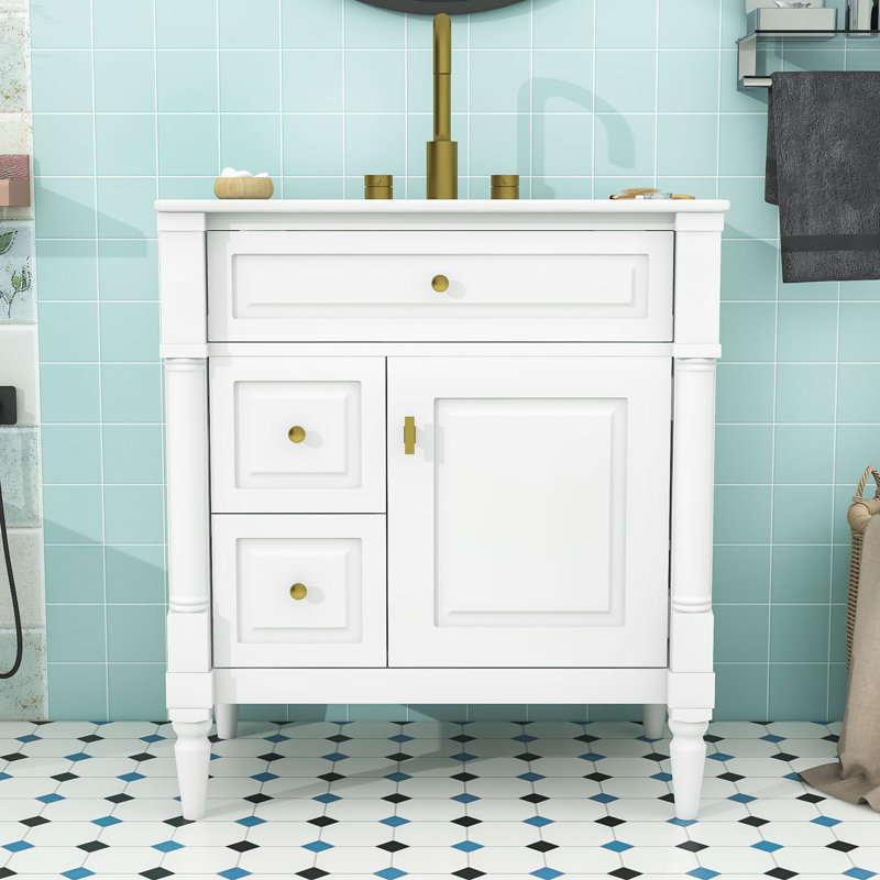 Freestanding Bathroom Vanity with Adjustable Storage, White