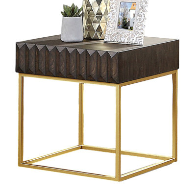 Contemporary Style End Table Metal Structure Conceal Drawers Steel Legs Ball Bearing Glides Texture Panel Coffee Table-Not Included