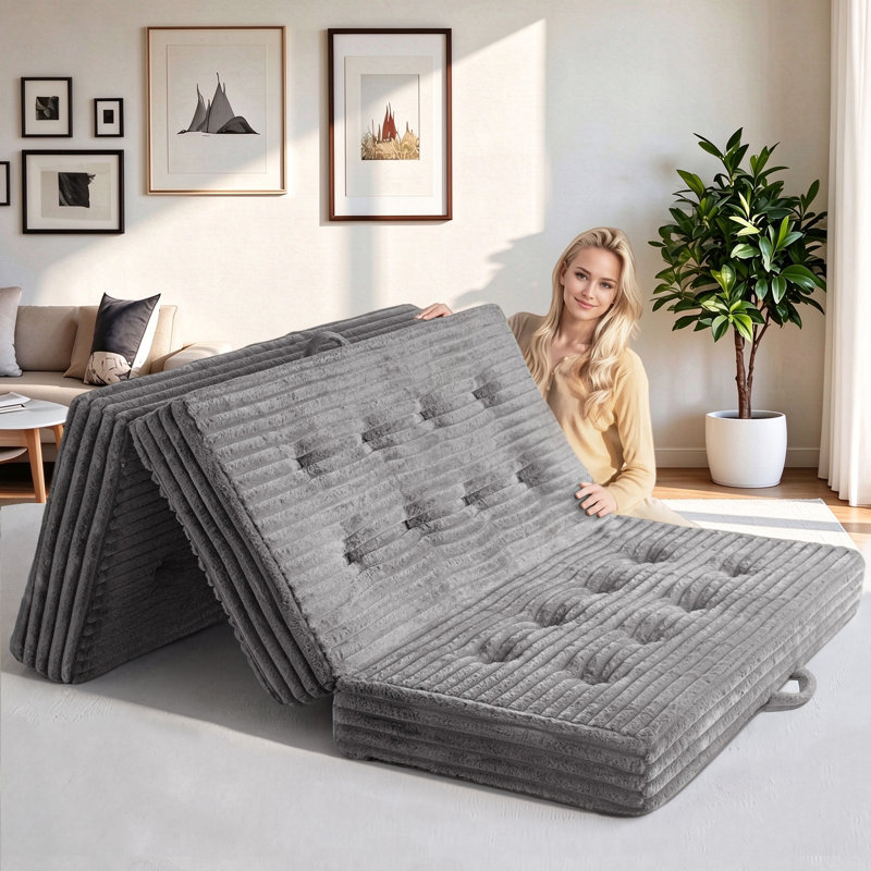 Tri-Fold Velours côtelé 6 po, Gris foncé, Lit double