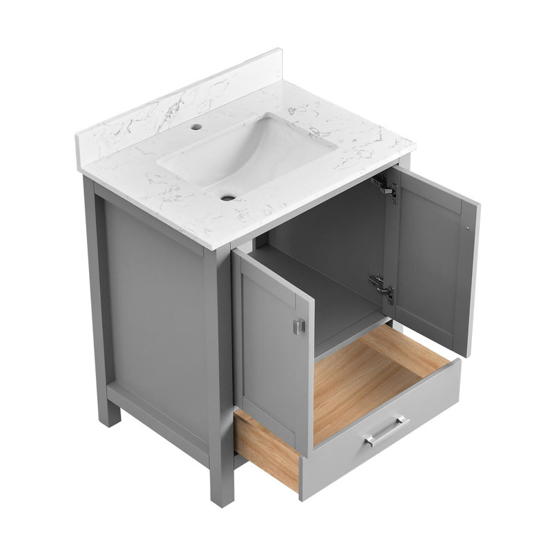 Meuble-lavabo moderne autoportant, Gris/argent, 30"
