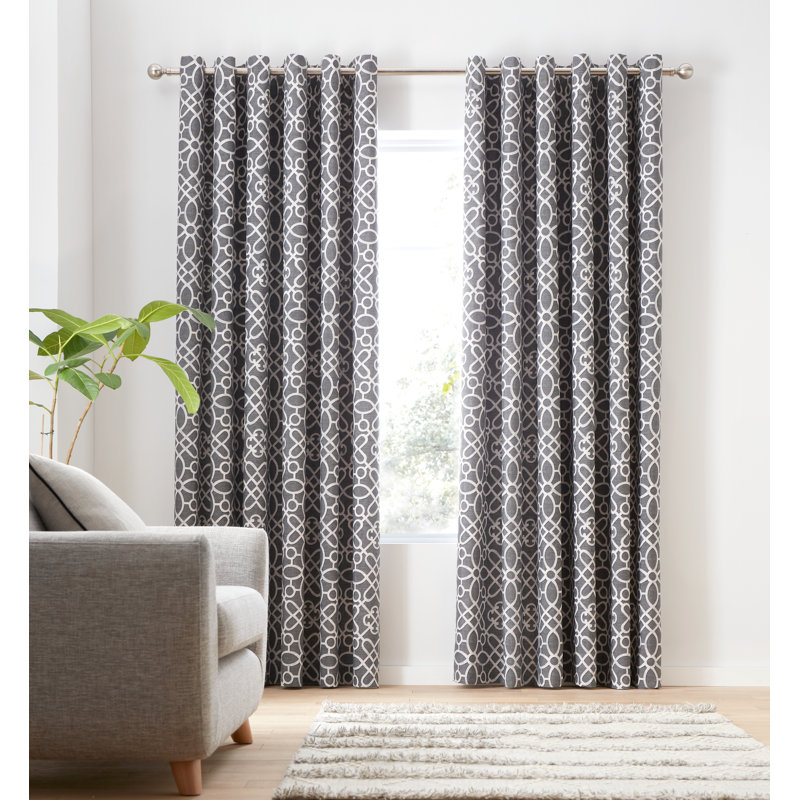 Lattice Cut Eyelet Room Darkening Curtains, 168cm Width x 229cm Drop