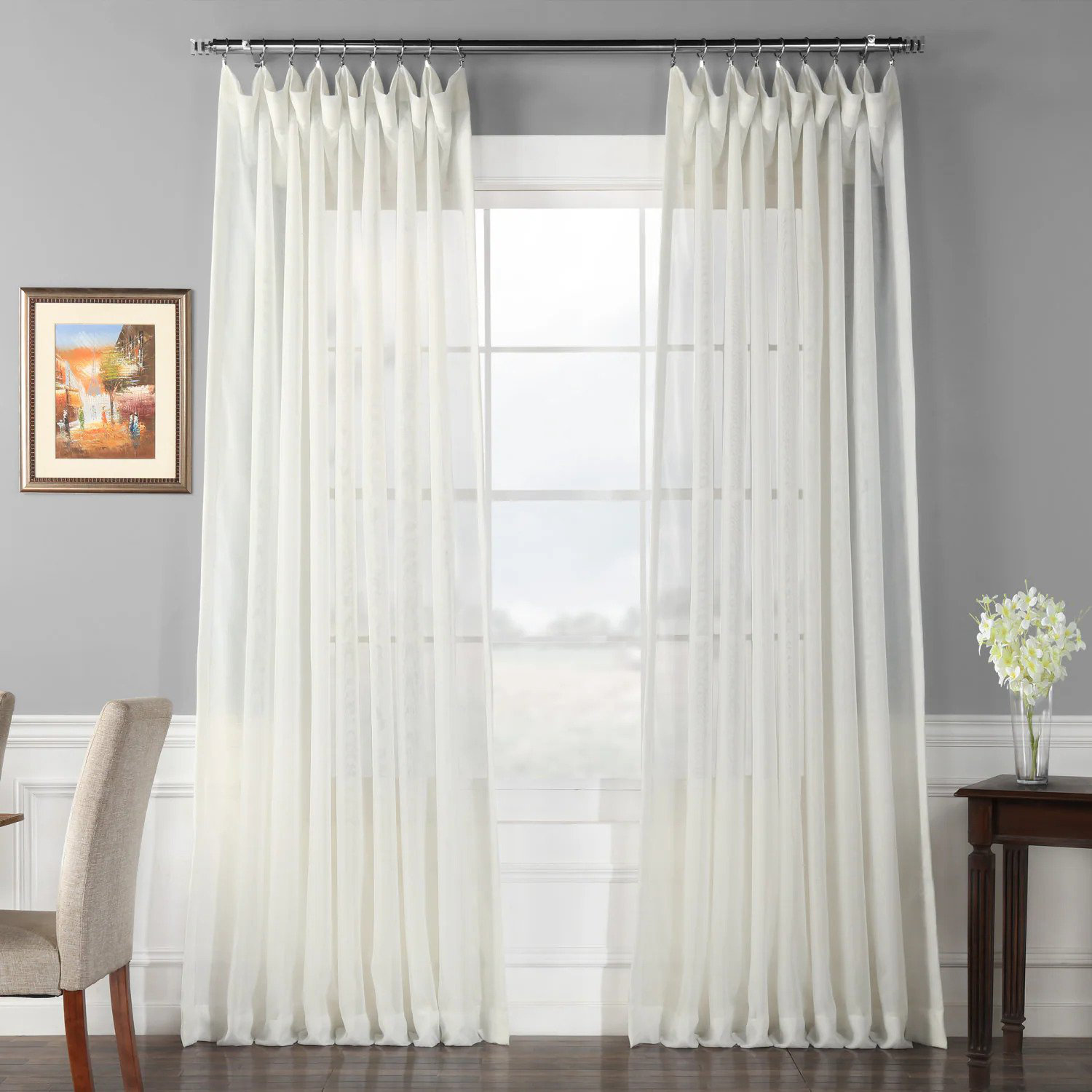 Apollo Extra Wide Sheer Voile Curtain Panel, 100" W x 120" L, Off-White
