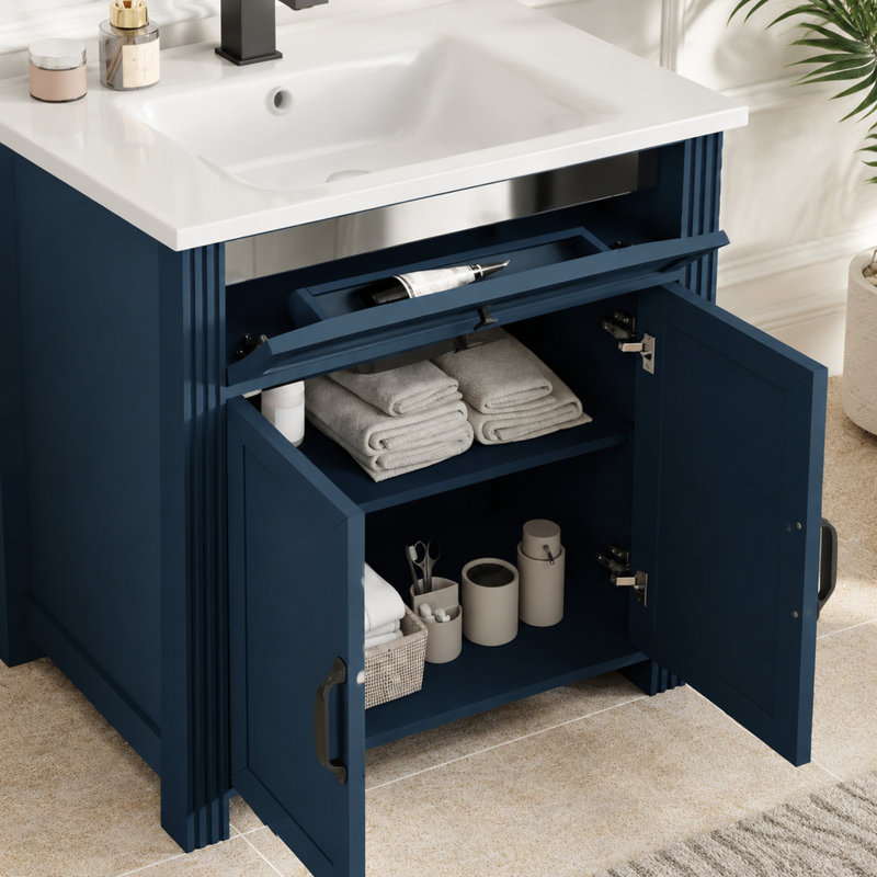 Ensemble meuble-lavabo autoportant avec lavabo en céramique et rangement, 71 cm (27,94 po) de largeur, bleu