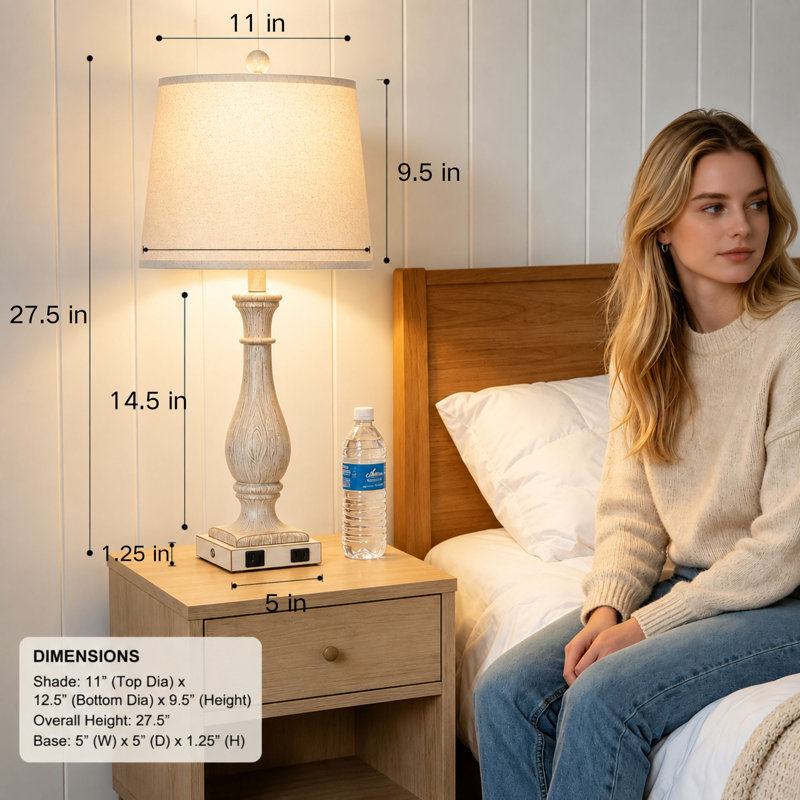 Lampes de chevet modernes à intensité variable de 29 po avec deux ports USB et ampoules DEL, Beige