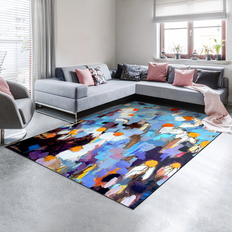 Always On My Mind Washable Colourful Abstract Art Area Rug size 8'x10' with Non-Slipping Backing