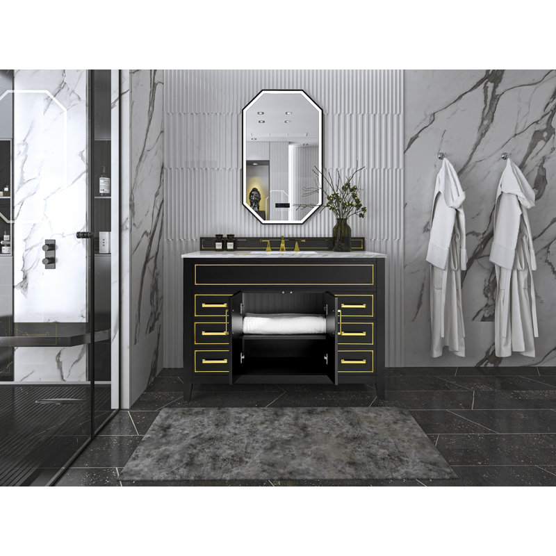 Aspen 48'' W Vanity, Black Onyx, Gold