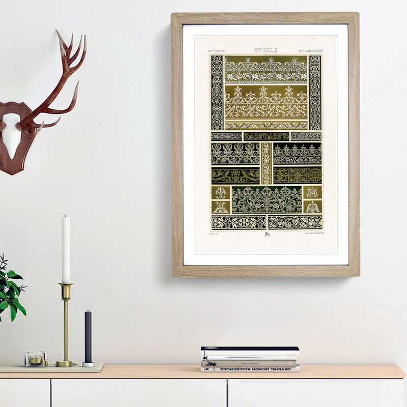 16th Century Patterns by Albert Racinet - Picture Frame Painting Print, 65cm H x 48cm W x 2cm D, Oak Framed