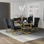 Ensemble de table de salle à manger moderne noir et doré avec chaises en velours noir-565059100