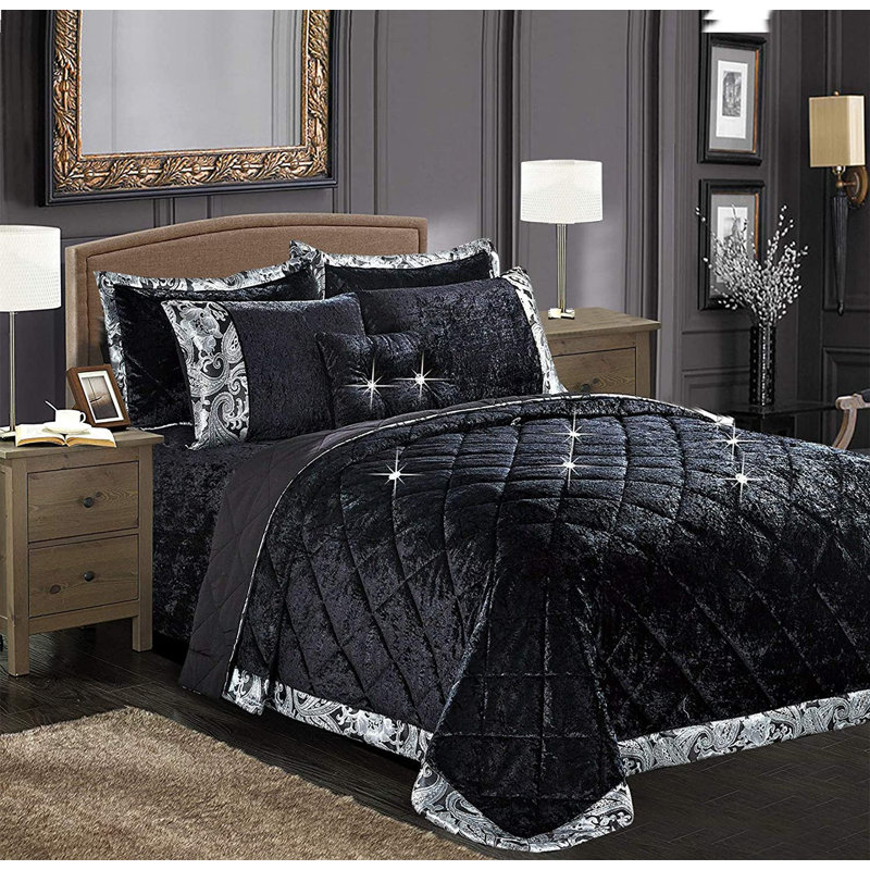 Analey Polyester Solid Colour Bedspread, 255 x 275 cm, Black