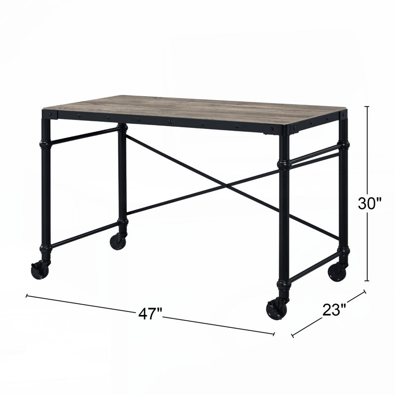 Bureau d'écriture rectangulaire en bois, chêne rustique et noir
