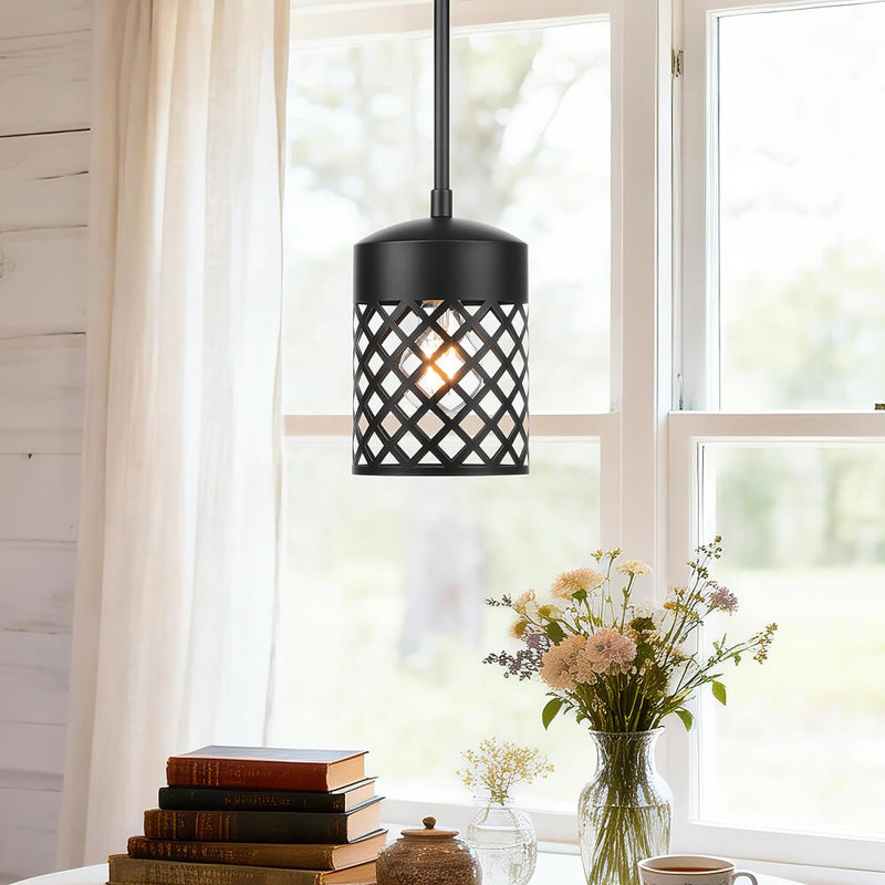 Mini luminaire suspendu simple noir réglable avec abat-jour cage pour îlot de cuisine