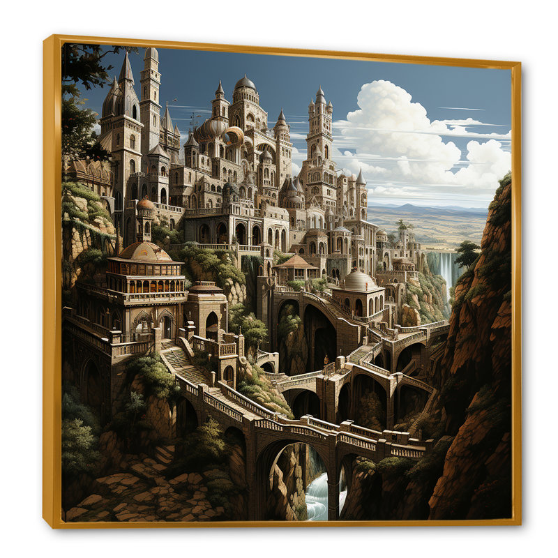 Dessin d'analyse d'une forteresse sur toile, Cadre flottant doré, H 30 po x l 30 po x P 1 po