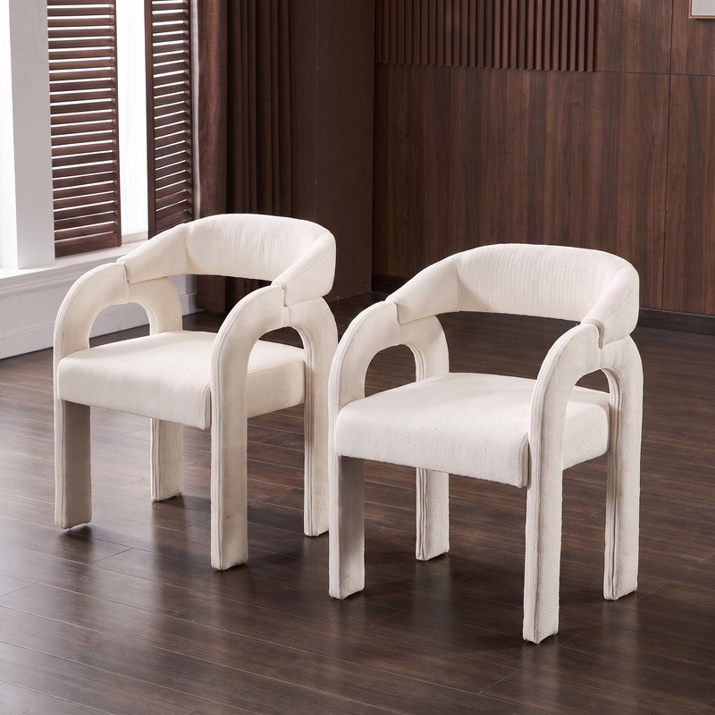 Upholstered Dining Chair, White, White