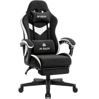 High-Back Adjustable Reclining Ergonomic Fabric PC & Racing Game Chair with footrest