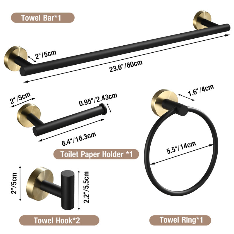 5 - Piece Bathroom Hardware Set, Black/Gold