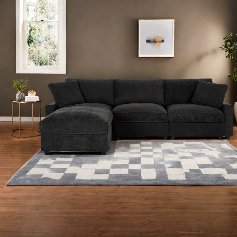 Canapé modulaire moderne en L avec rangement, tissu en polyester, conception compacte pour la maison