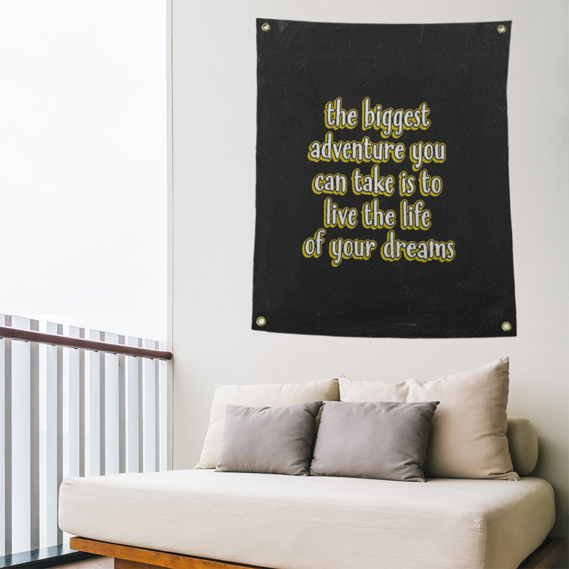 Tapisserie tableau noir en polyester le plus grand de la citation adventure, Jaune, H 36 po x l 26 po