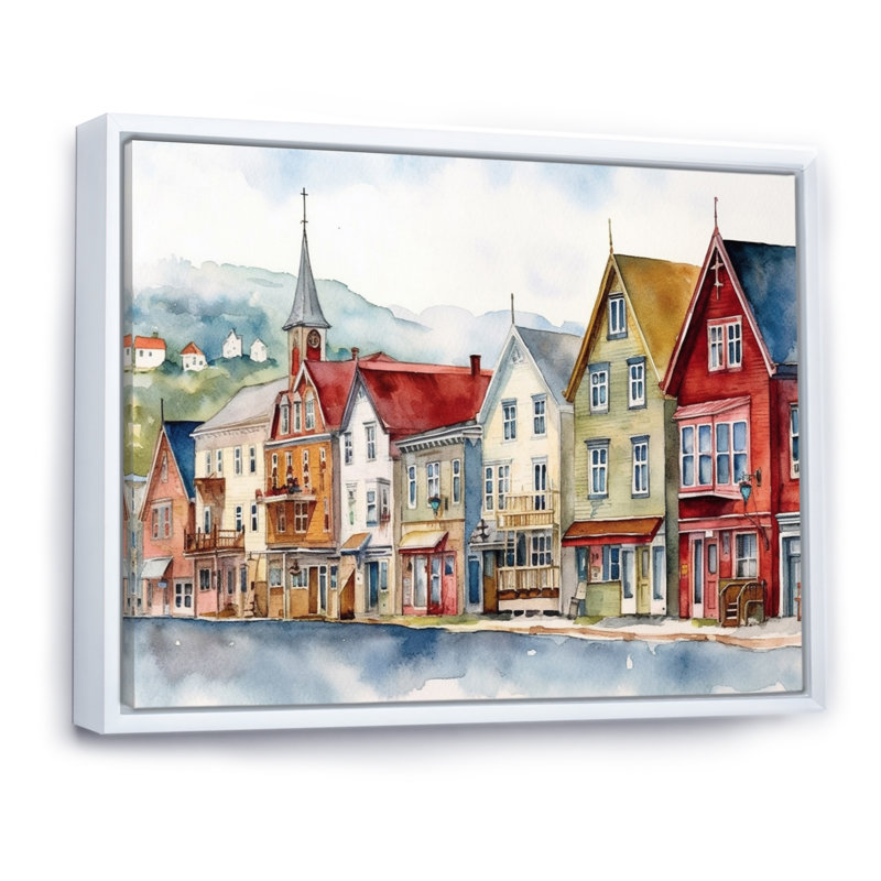 Terre-Neuve côtière rétro II - Canada, art mural, H 12 po x l 20 po x P 1 po, Cadre flottant blanc
